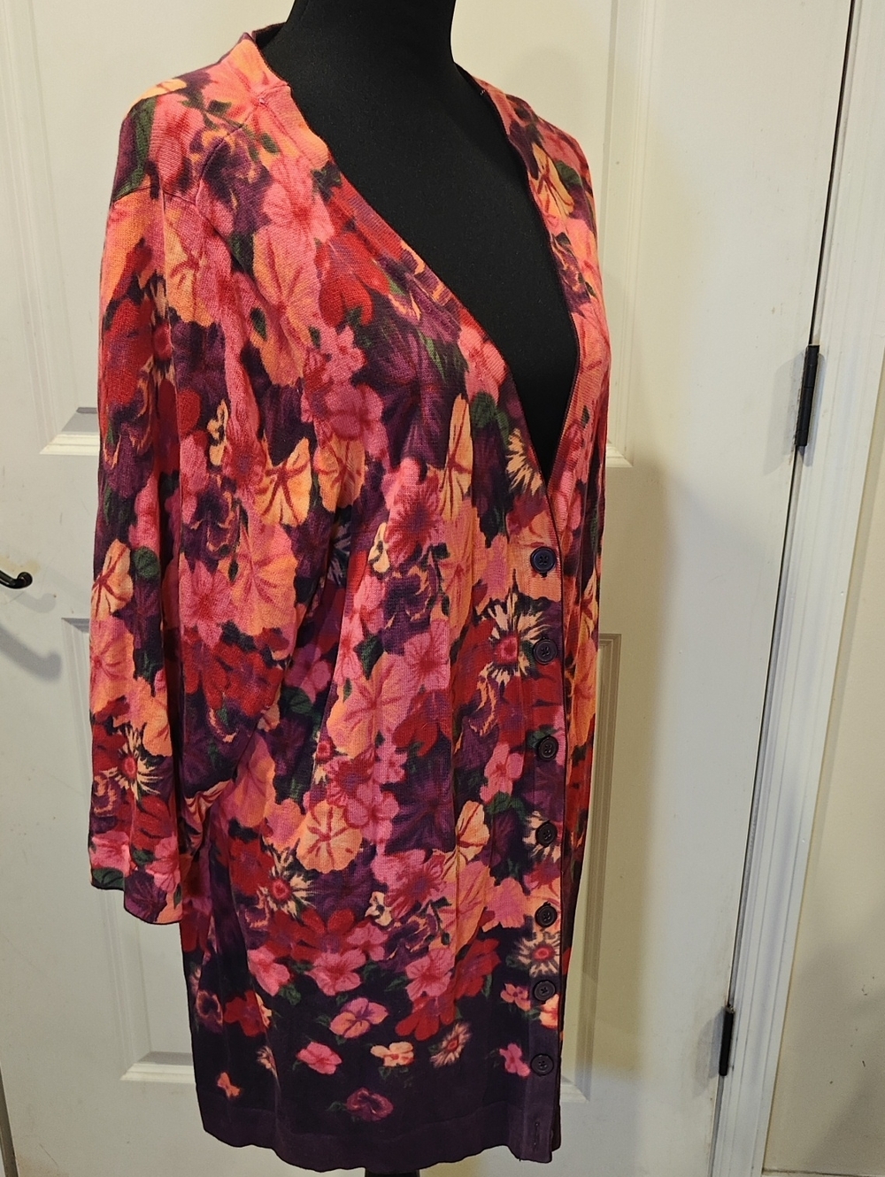 Isaac Mizrahi Women's Sweater in Pink and Plum 3/4 Sleeves